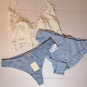 Free People Eyelet Lace Bralette & Light Blue Eyelet Panties